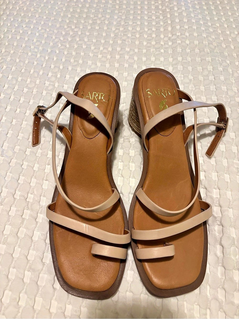 Sarto Strappy Wedge Sandals in Brown